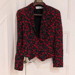 Coco Beland Women's Vintage Red Floral Cropped Blazer Size 8